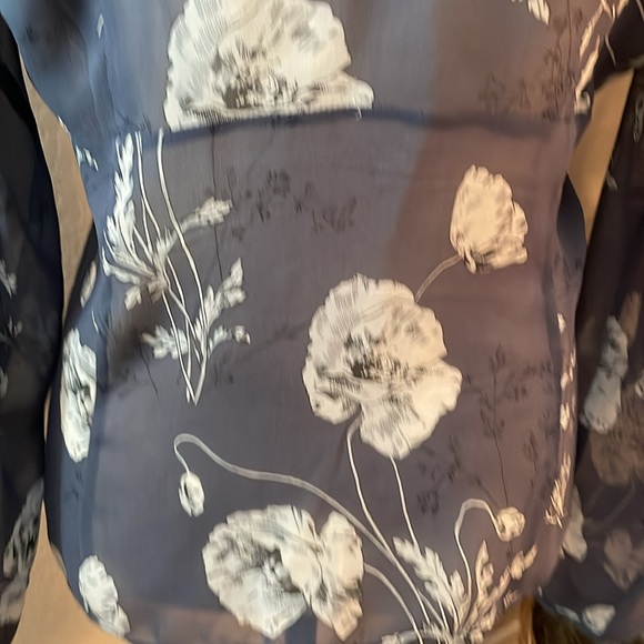 Ann Taylor Vintage size 6 silk semi sheer steel blue with white side zip blouse. - Picture 11 of 16